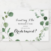 Eucalyptus Modern kalligrafie bruidsmeisje voorste Sparkling Wijnetiket (Enkel label)