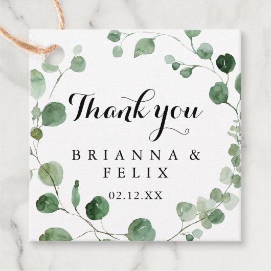 Eucalyptus Modern Kalligrafie Trouwplezier Labels (Voorkant)