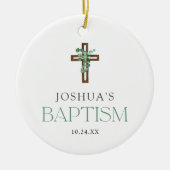 Eucalyptus Modern Kruis Doop Aandenken Keramisch Ornament (Voorkant)