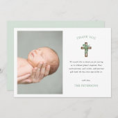 Eucalyptus Modern Kruis Doop Foto Bedankt (Voorkant / Achterkant)