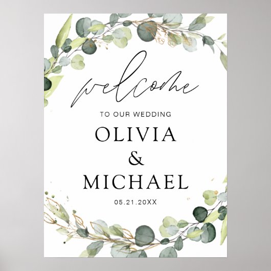 Eucalyptus Modern Script Weddenschap Welkomstwoord Poster (Voorkant)