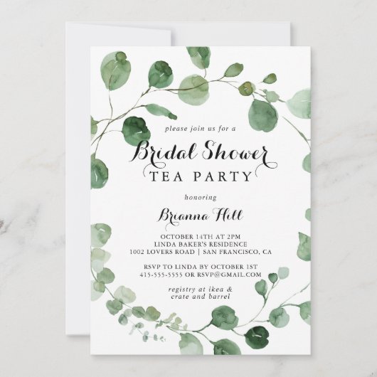 Eucalyptus Modern Vrijgezellenfeest Tea Party Kaart (Voorkant)