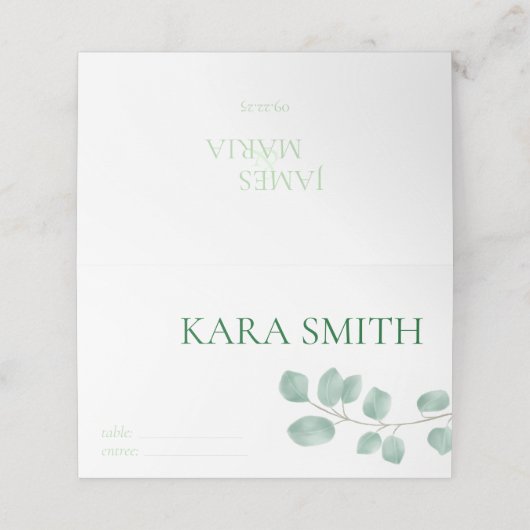 Eucalyptus Modern Wedding Guest Place Card Plaatskaartje (Buitenkant ongevouwen)