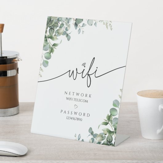 Eucalyptus Modern WiFi Wachtwoord Trouwbord Reclamebord Met Voetstuk (Insitu)