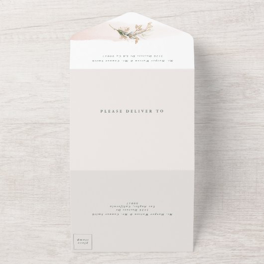 Eucalyptus | Moderne Abstracte FUnKy Wreath Weddin All In One Uitnodiging (Buitenkant)