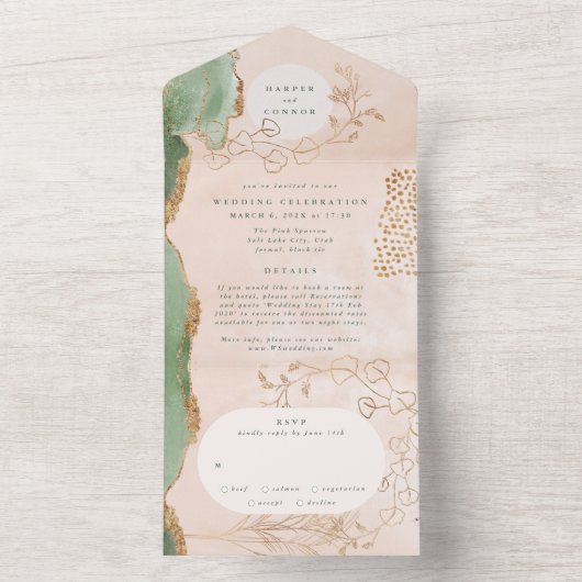 Eucalyptus | Moderne Abstracte FUnKy Wreath Weddin All In One Uitnodiging (Binnen)