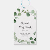Eucalyptus Moderne Calligrafie Baby Shower Cadeaulabel (Voorkant)