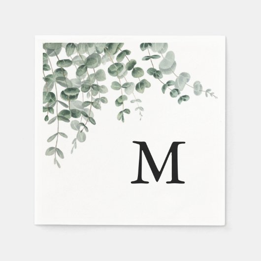 Eucalyptus Moderne Calligrafie Monogram Huwelijk Servet (Voorkant)