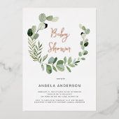 Eucalyptus Moderne Eenvoudig Baby shower Folie Roo Folie Uitnodiging (Voorkant)