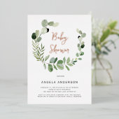 Eucalyptus Moderne Eenvoudig Baby shower Folie Roo Folie Uitnodiging (Staand Voorkant)