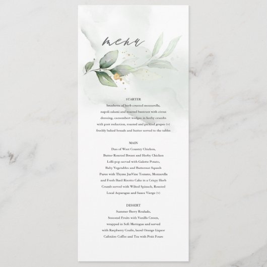 Eucalyptus moderne eucalyptusbruiloft menu (Voorkant)