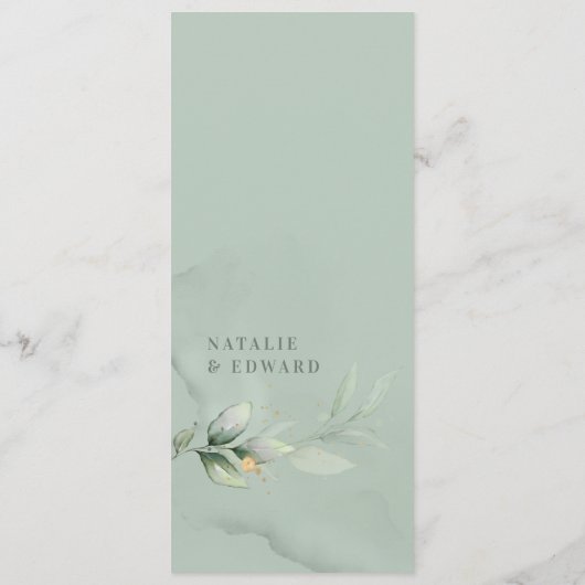 Eucalyptus moderne eucalyptusbruiloft menu (Achterkant)