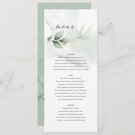 Eucalyptus moderne eucalyptusbruiloft menu (Voorkant / Achterkant)
