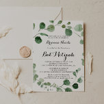 Eucalyptus Moderne Kalligrafie Bat Mitzvah Kaart<br><div class="desc">Deze eucalyptus moderne kalligrafie vleermuis mitswa uitnodiging is perfect voor een eenvoudige vleermuis mitswa. Het ontwerp is voorzien van waterverf handgetekende eucalyptustakken en -bladeren.</div>