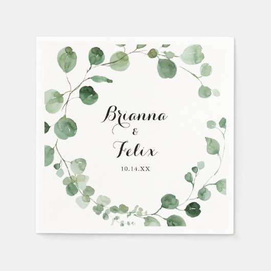 Eucalyptus moderne kalligrafie bruiloft servet (Voorkant)