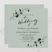 Eucalyptus Moderne Kalligrafie QR Code Sage Bruilo Kaart (Voorkant / Achterkant)