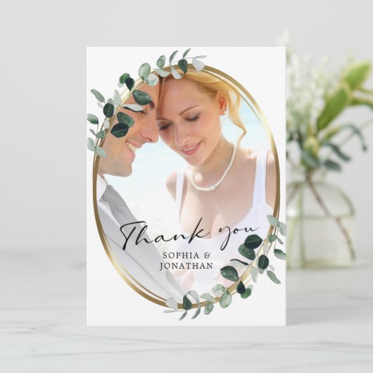 Eucalyptus Moderne kalligrafie QR code Wedding dan Bedankkaart (Staand voorkant)