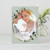 Eucalyptus Moderne kalligrafie QRCode Fotobruiloft Bedankkaart (Staand voorkant)