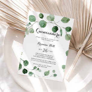 Eucalyptus Moderne kalligrafie Quinceañera Kaart