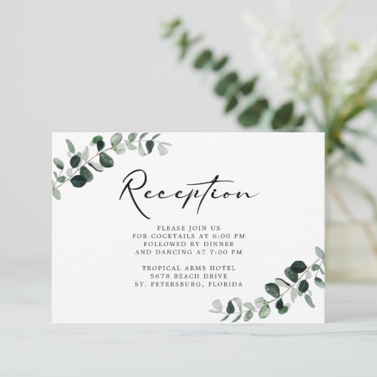 Eucalyptus moderne kalligrafie receptie informatiekaartje (Staand voorkant)