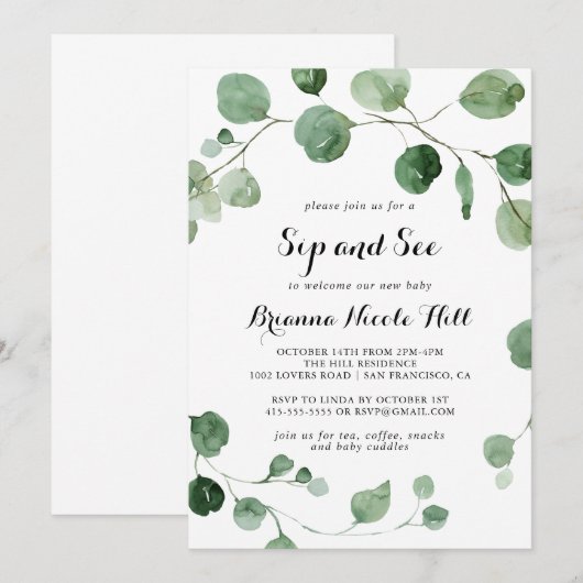 Eucalyptus Moderne Kalligrafie Snip en zie Kaart (Voorkant / Achterkant)