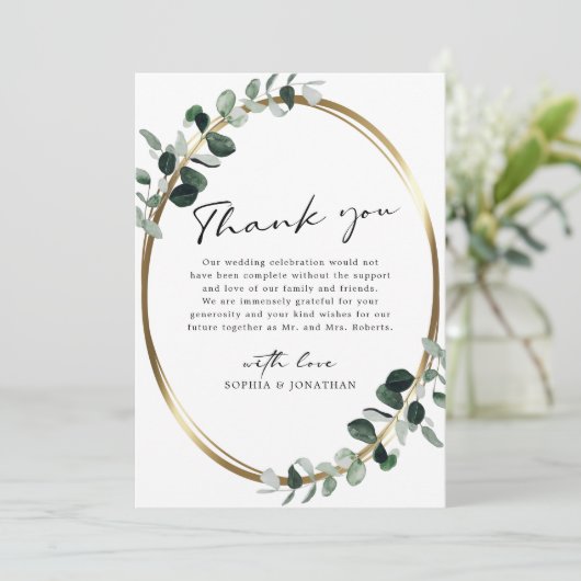 Eucalyptus Moderne kalligrafie Witte sage bruiloft Bedankkaart (Staand voorkant)