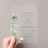 Eucalyptus Moderne Minimalistische Groene Leaf Wed Acryl Uitnodigingen (Insitu (Draagbaar))