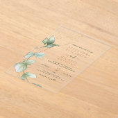 Eucalyptus Moderne Minimalistische Groene Leaf Wed Acryl Uitnodigingen (Laagn)