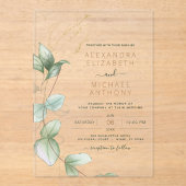 Eucalyptus Moderne Minimalistische Groene Leaf Wed Acryl Uitnodigingen (Voorkant)