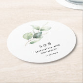 Eucalyptus Monogram Botanisch Monogram Bruiloft Ronde Kartonnen Onderzetter (Gebogen)