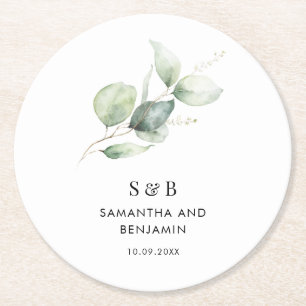 Eucalyptus Monogram Botanisch Monogram Bruiloft Ronde Kartonnen Onderzetter