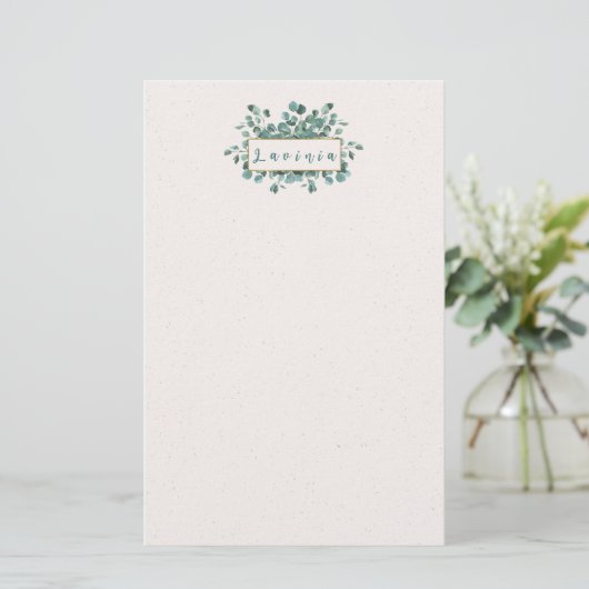 Eucalyptus Monogram Briefpapier (Staand voorkant)