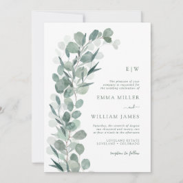 Eucalyptus monogram bruiloft kaart