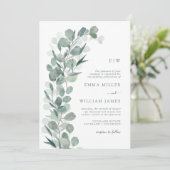 Eucalyptus monogram bruiloft kaart (Staand voorkant)