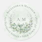 Eucalyptus Monogram bruiloft Rondadres Etiket (Voorkant)