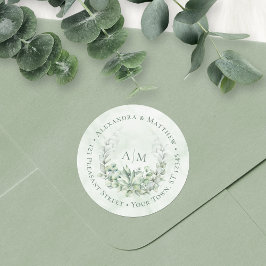 Eucalyptus Monogram bruiloft Rondadres Etiket