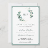Eucalyptus Monogram Foto Collage Trouw Save The Date (Voorkant)