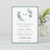 Eucalyptus Monogram Foto Collage Trouw Save The Date (Staand voorkant)