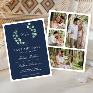Eucalyptus Monogram Foto Navy Blauwe Trouw  Save The Date