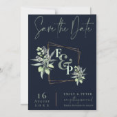 Eucalyptus Monogram Groen Bruiloft Save the Date Magnetische Uitnodiging (Voorkant)