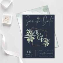 Eucalyptus Monogram Groen Bruiloft Save the Date