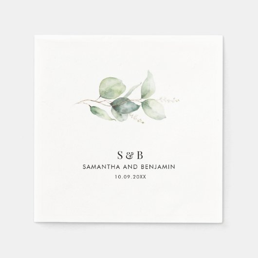 Eucalyptus Monogram Mr en Mrs Names Trouwpapier Servet (Voorkant)