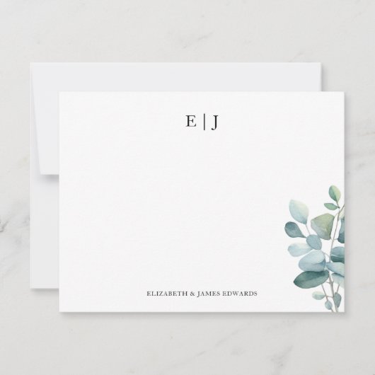 Eucalyptus Monogram Paar Initialen Gepersonaliseer Notitiekaartje (Voorkant)
