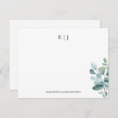 Eucalyptus Monogram Paar Initialen Gepersonaliseer Notitiekaartje (Voorkant / Achterkant)