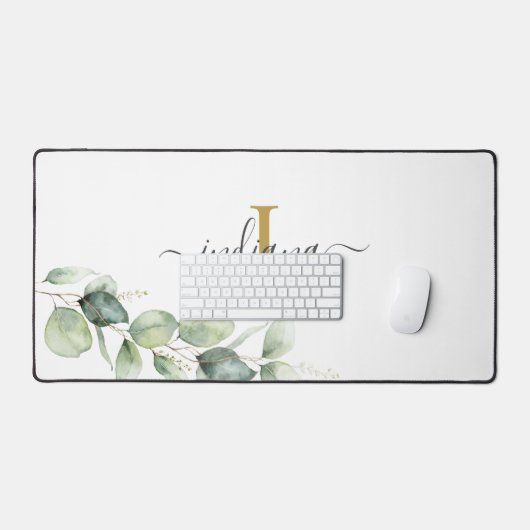 Eucalyptus Monogram Script naam minimalist Bureaumat (Keyboard & Muis)