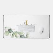 Eucalyptus Monogram Script Naam Minimalistisch Bureaumat (Keyboard & Muis)