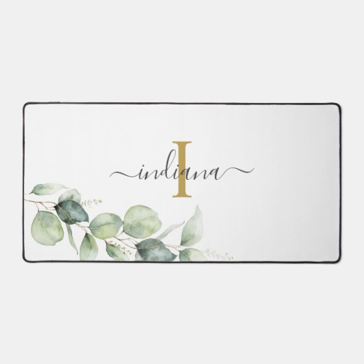 Eucalyptus Monogram Script Naam Minimalistisch Bureaumat (Voorkant)