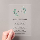 Eucalyptus Monogram Trouw Save the Date Acryl Uitnodigingen (Insitu (Draagbaar))