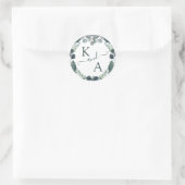 Eucalyptus Monogram Waterverf Bruiloft Ronde Sticker (Tas)