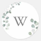Eucalyptus Monogram Wedding Envelope-zegels Ronde Sticker (Voorkant)